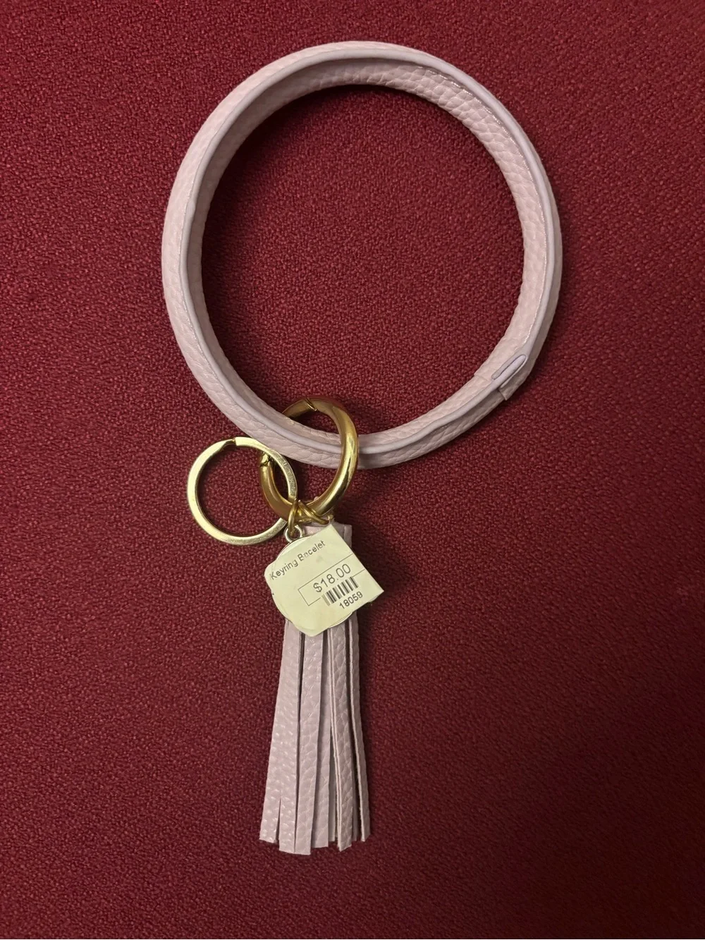 Round Faux Leather Key Ring  Bracelet With Tassel. Lavender Color. New With Tag!